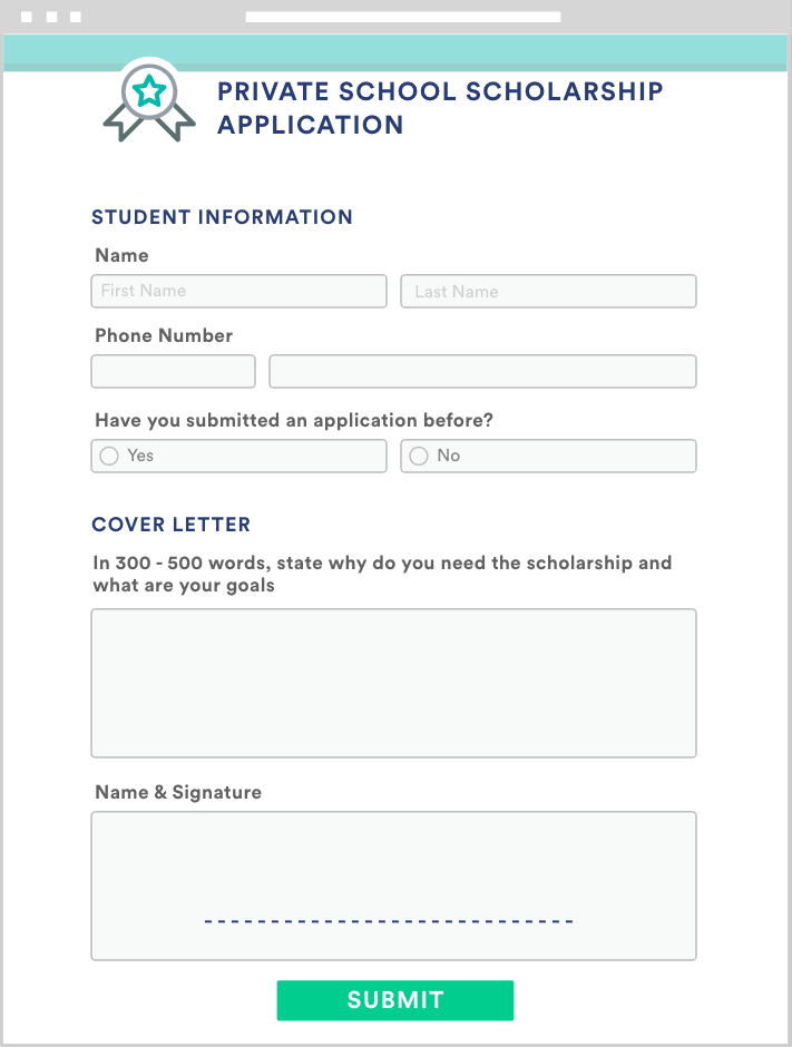 Private School Scholarship Application Form Template