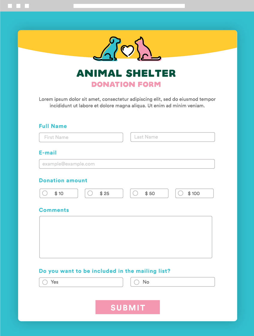 Animal Shelter Donation Form
