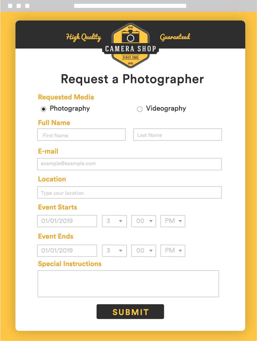 request a photographer form