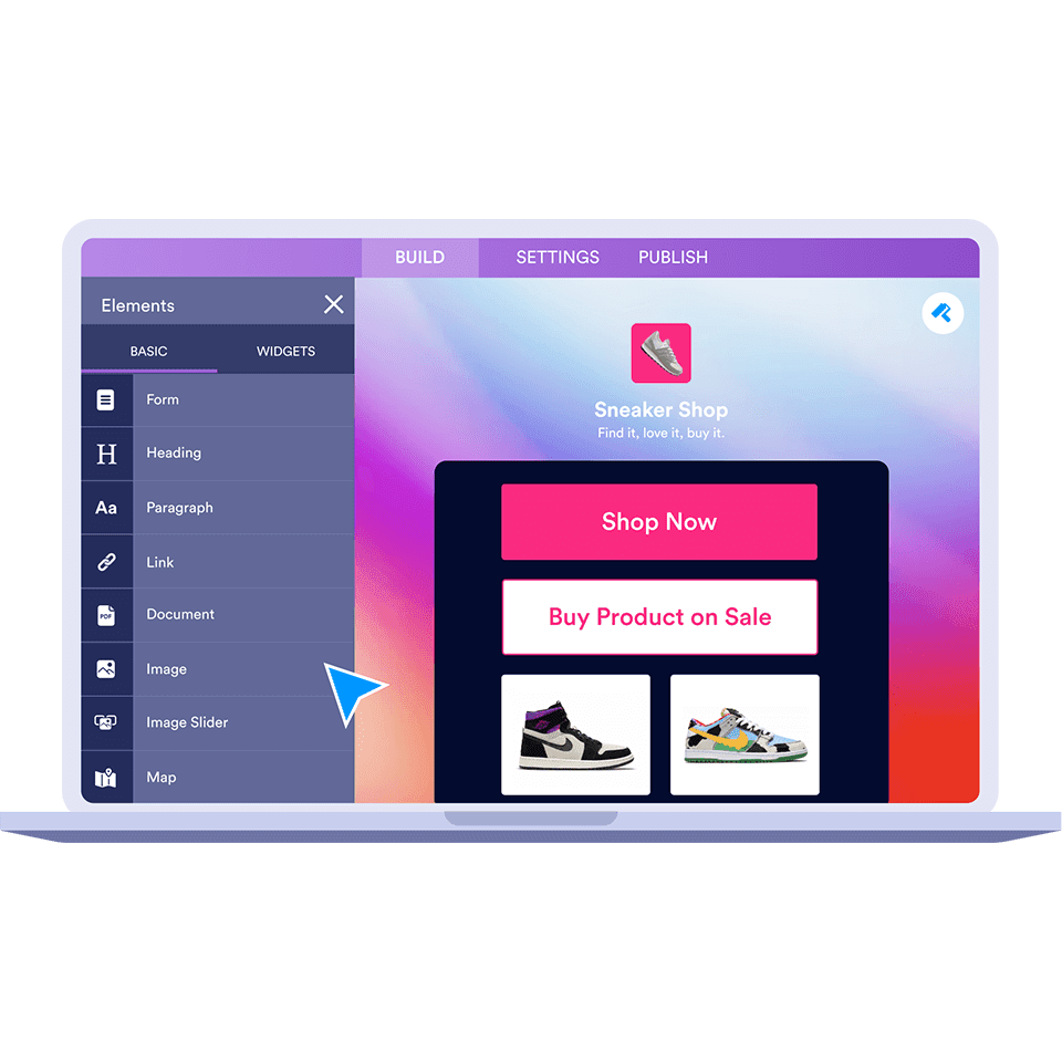 Drag and drop forms and features to your app.