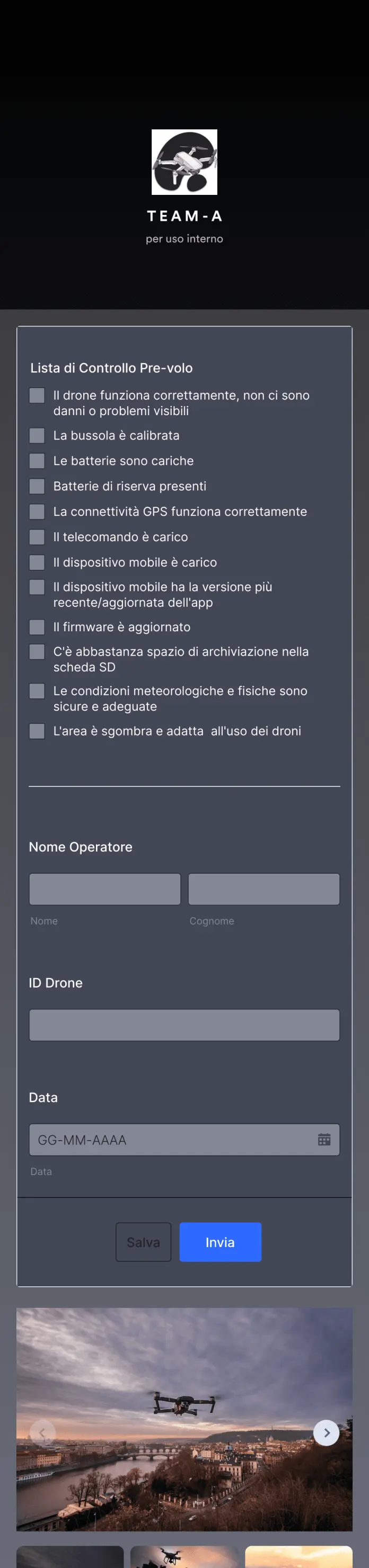 App Lista di Controllo Pre volo Drone