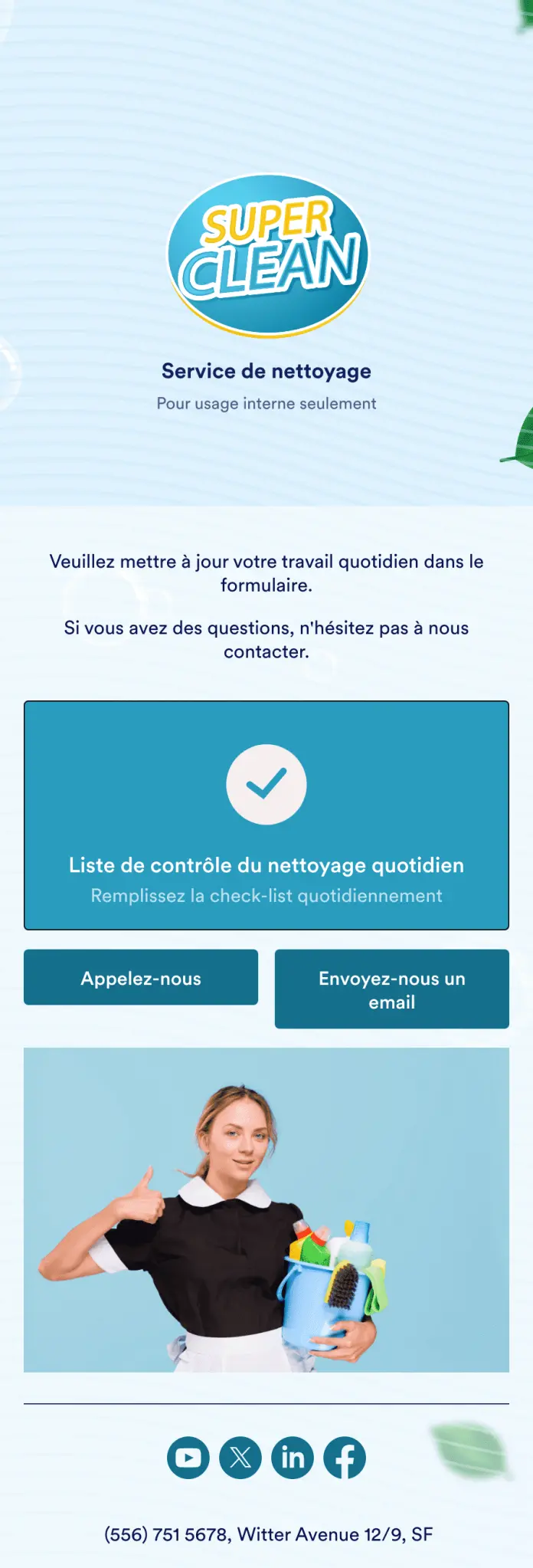 Application de liste de contrôle pour le nettoyage quotidien des bureaux