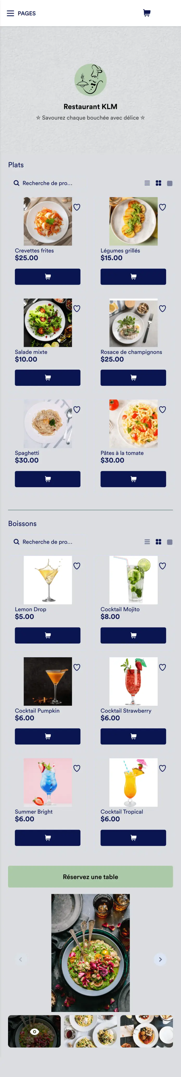 Application de menu de restaurant