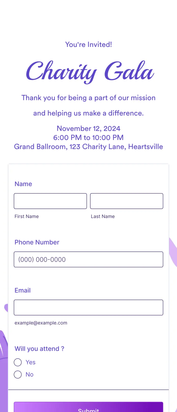 Non profit Event RSVP App