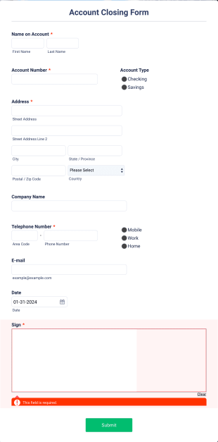 Account Closing Form Template