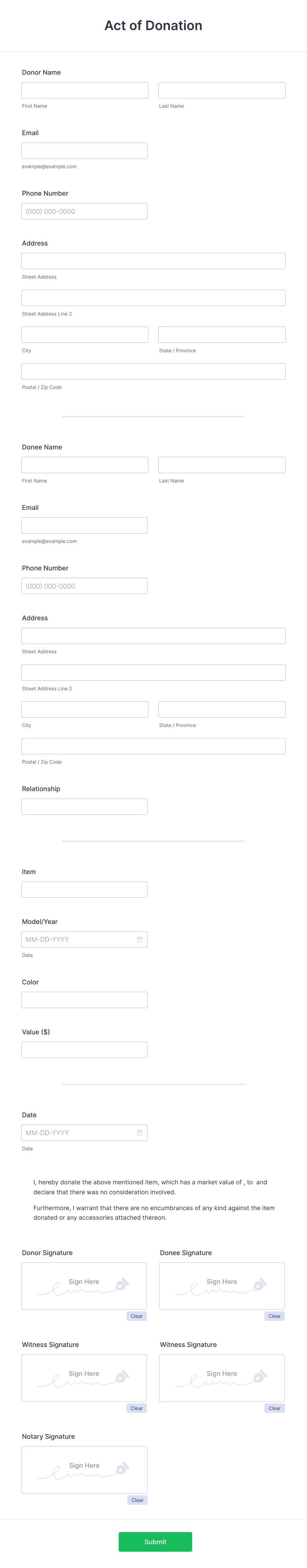 Act of Donation Form Template | Jotform