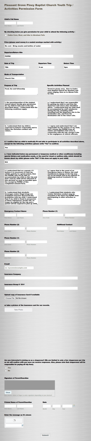 Activity Trip Permission Form Template