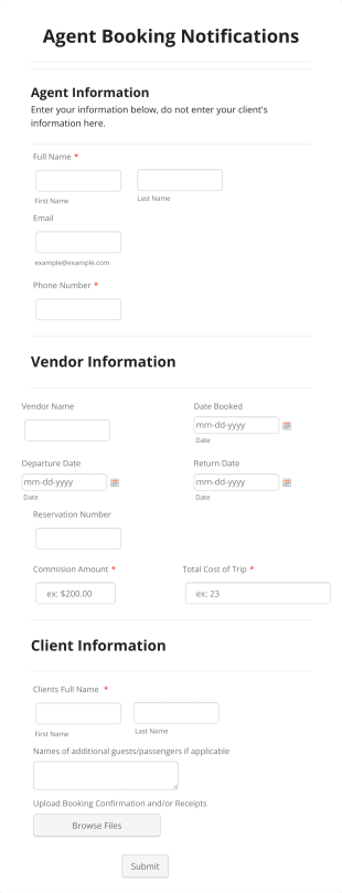 Travel Agent Booking Form Template