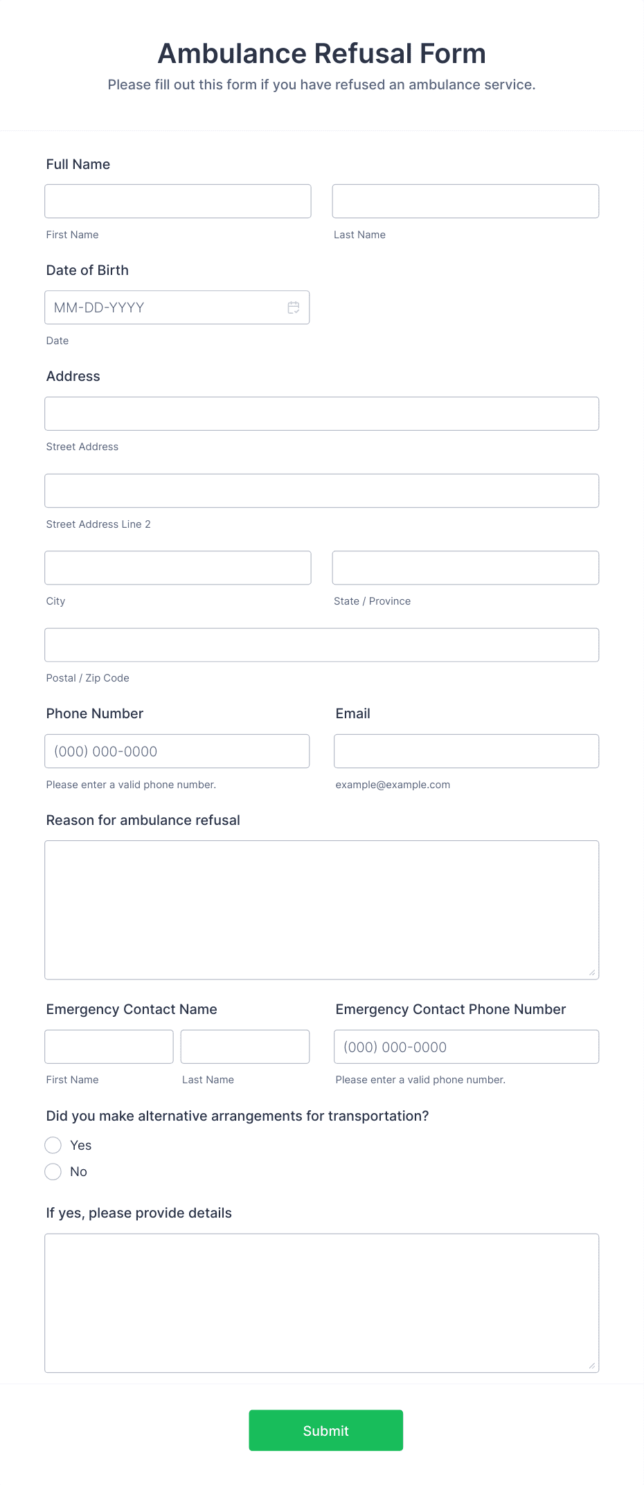 Ambulance Refusal Form Template Jotform 6615