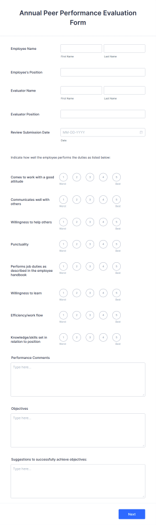 Annual Peer Performance Evaluation Form Template