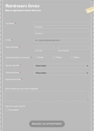 Hairdressers Appointment Request Form Template