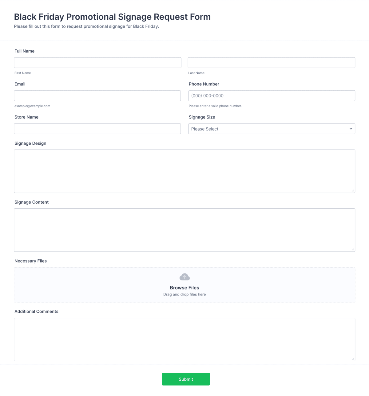 Black Friday Promotional Signage Request Form Template | Jotform