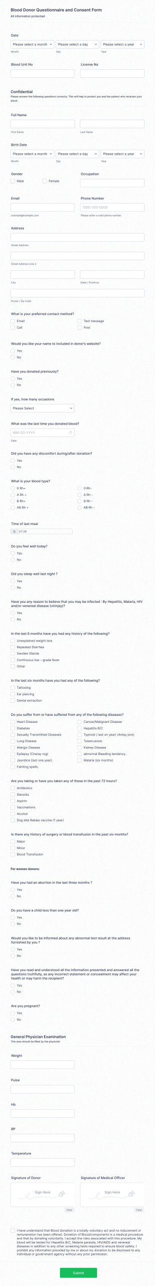 Blood Donor Consent Form Template
