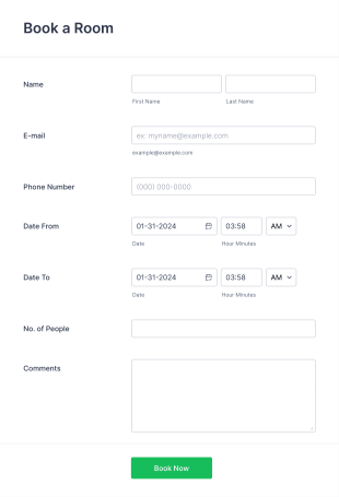 Booking For Bed And Breakfast Form Template