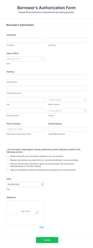 Borrower's Authorization Form Template