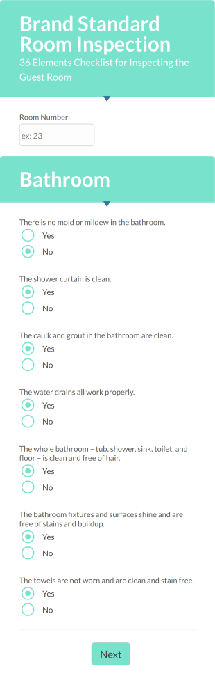 Brand Standard Room Inspection Form Template