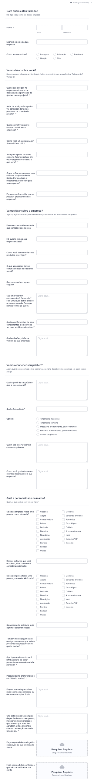 Briefing Projeto De Social Media Form Template