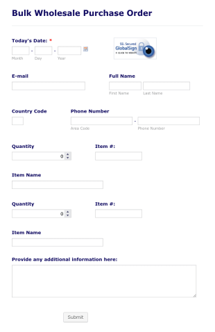 Wholesale Purchase Order Form Template