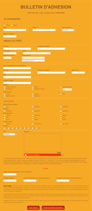 BULLETIN D'ADHESION CFDT INTERCO21 Form Template