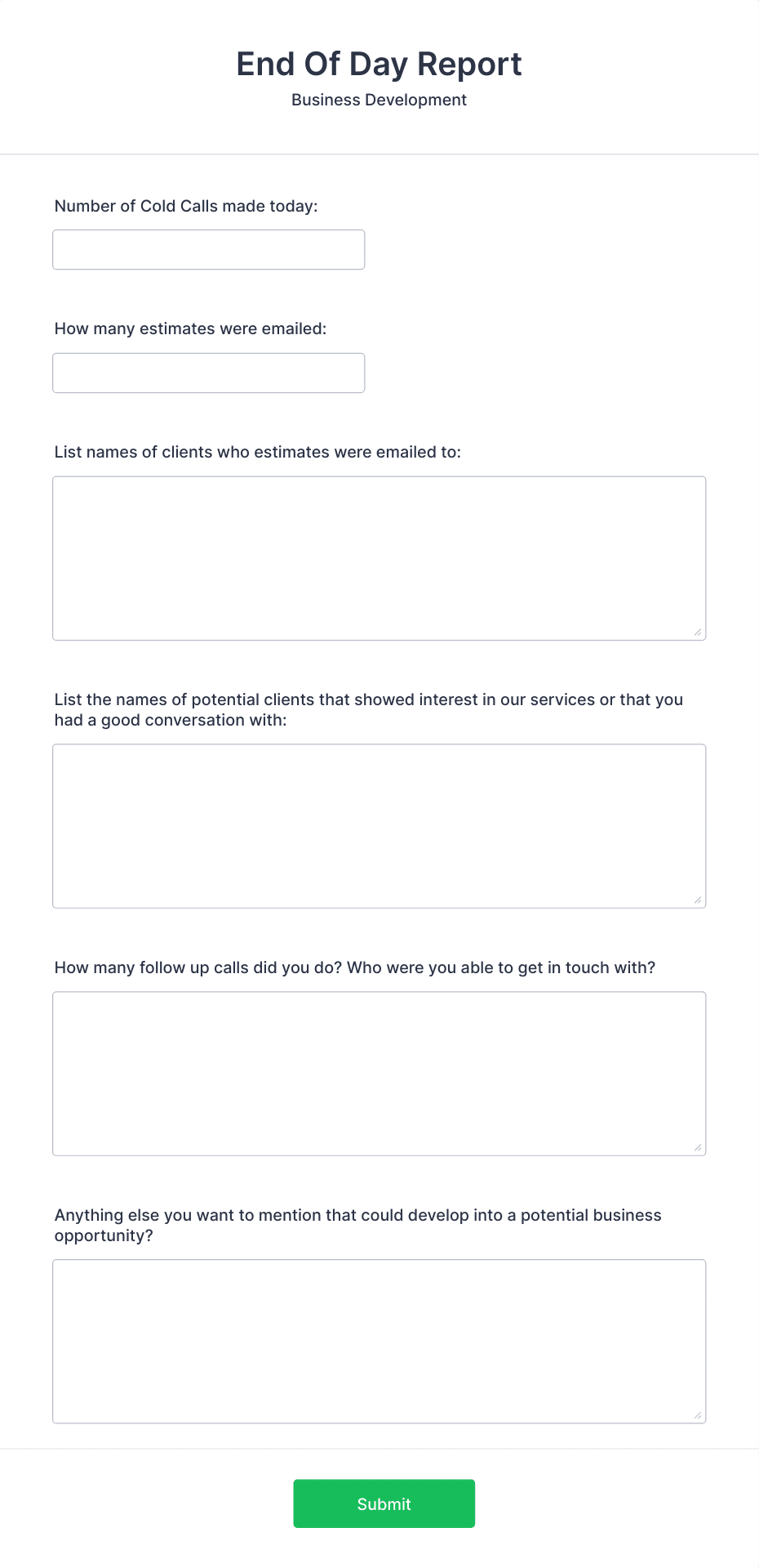 Business Development End Of Day Report Form Template | Jotform