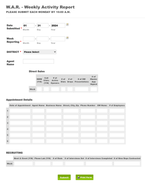 WAR Weekly Activity Report Form Template