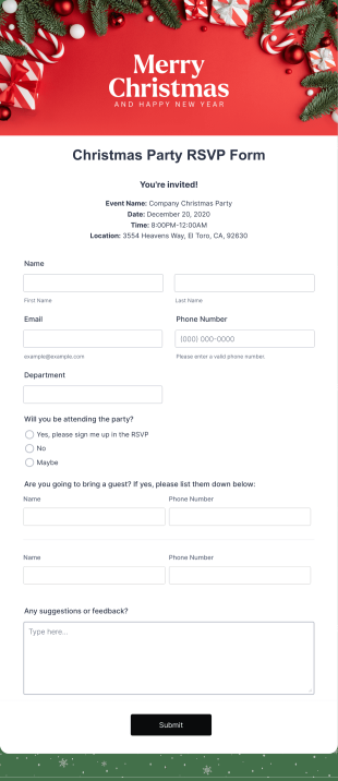 Christmas Party RSVP Form Template