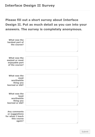 Class Feedback Survey Form Template