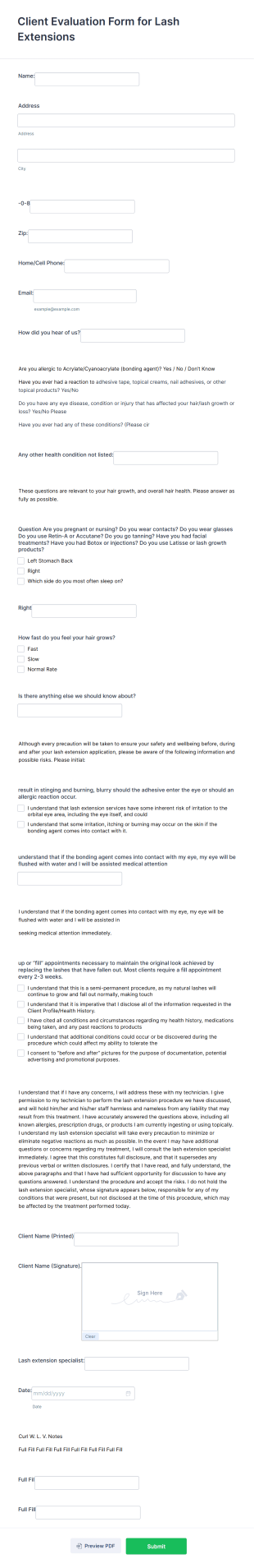 Client Evaluation Form For Lash Extensions Form Template