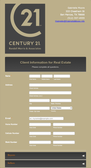 Client Information For Real Estate Form Template