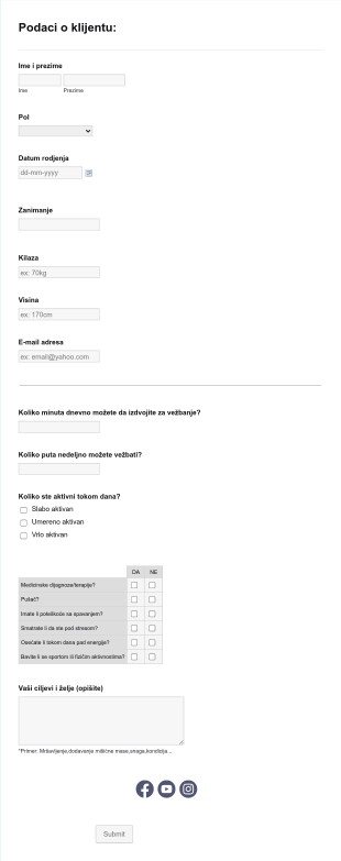 Client Questionnaire In Serbian Form Template