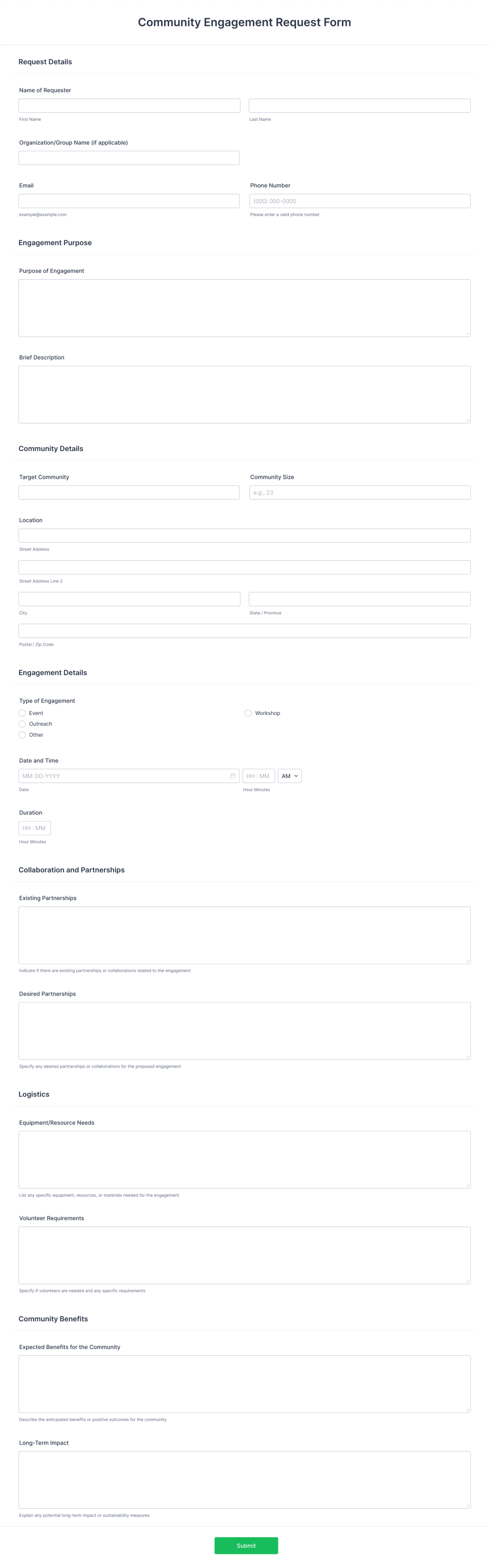 Community Engagement Request Form Template | Jotform