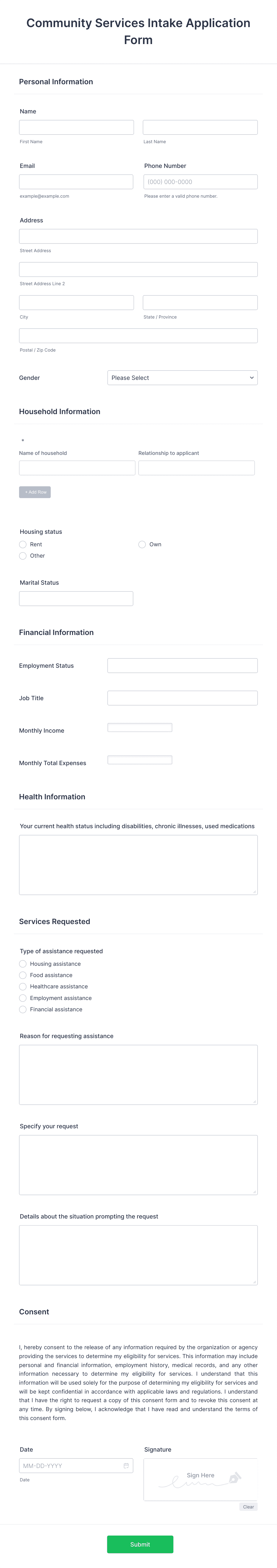 Community Services Intake Application Form Template | Jotform