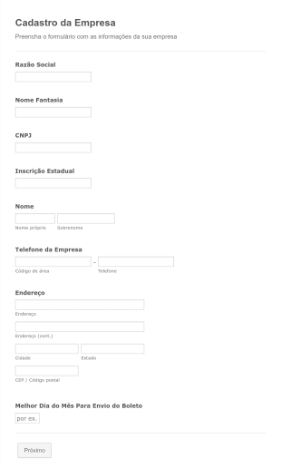 Company Intake Form In Potuguese Form Template