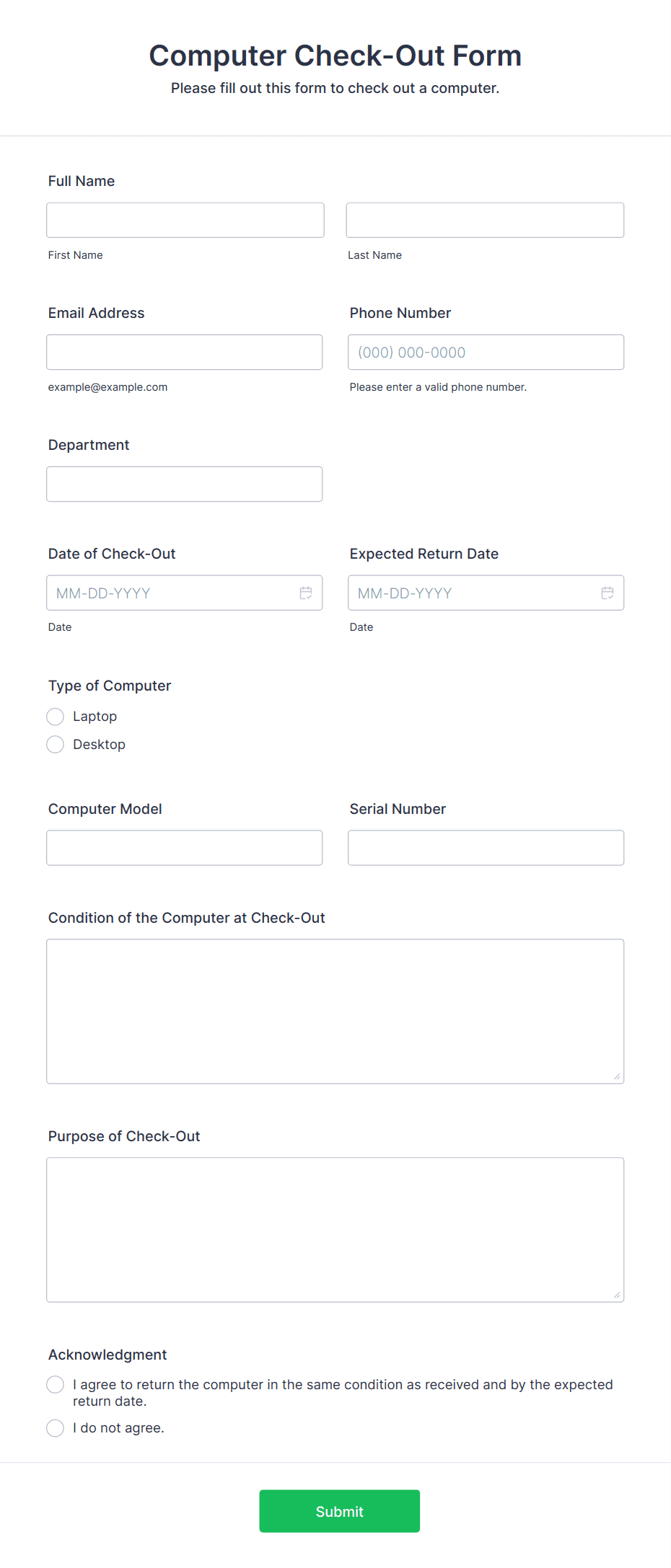 Computer Check Out Form Template Jotform