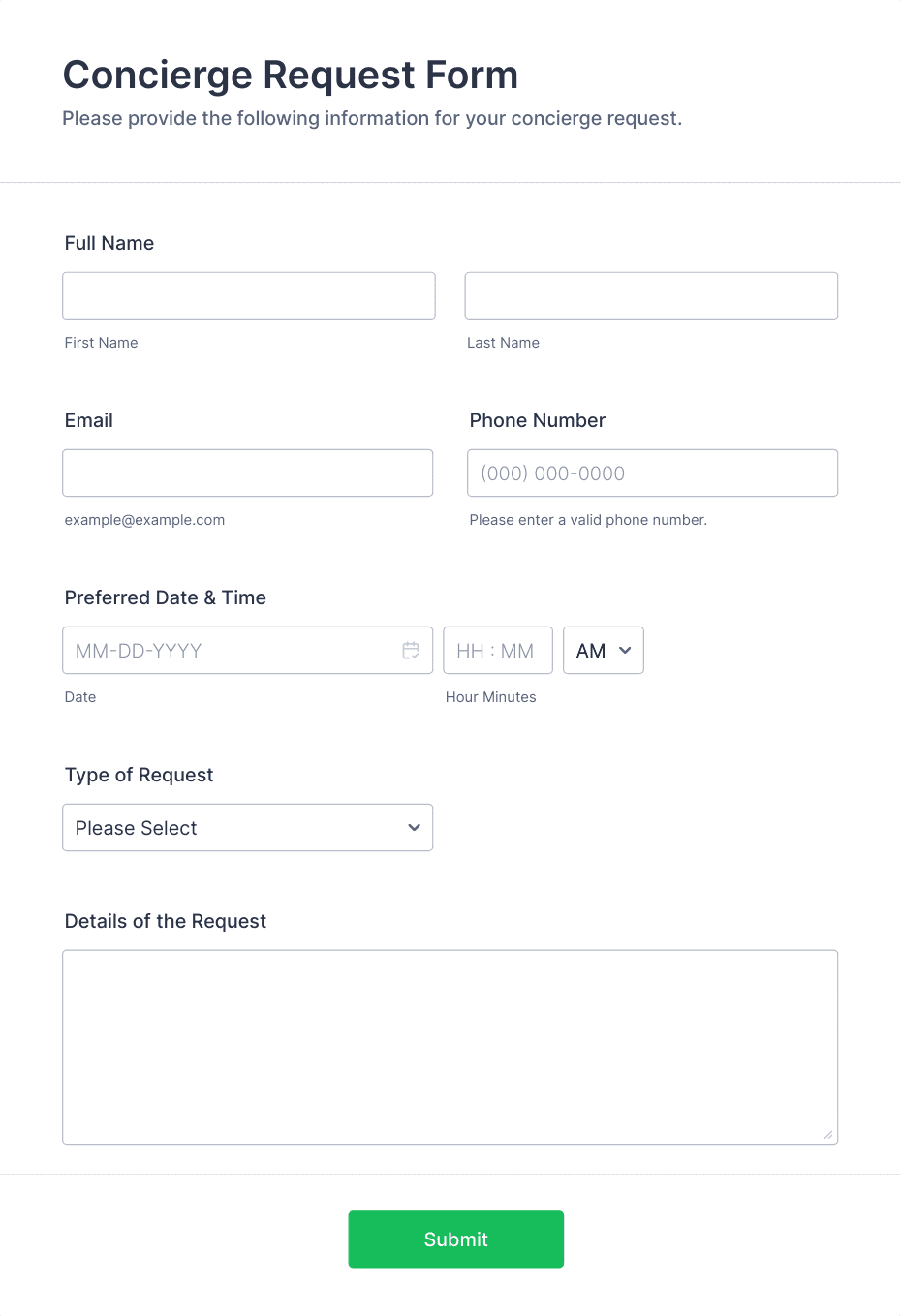 Concierge Request Form Template | Jotform