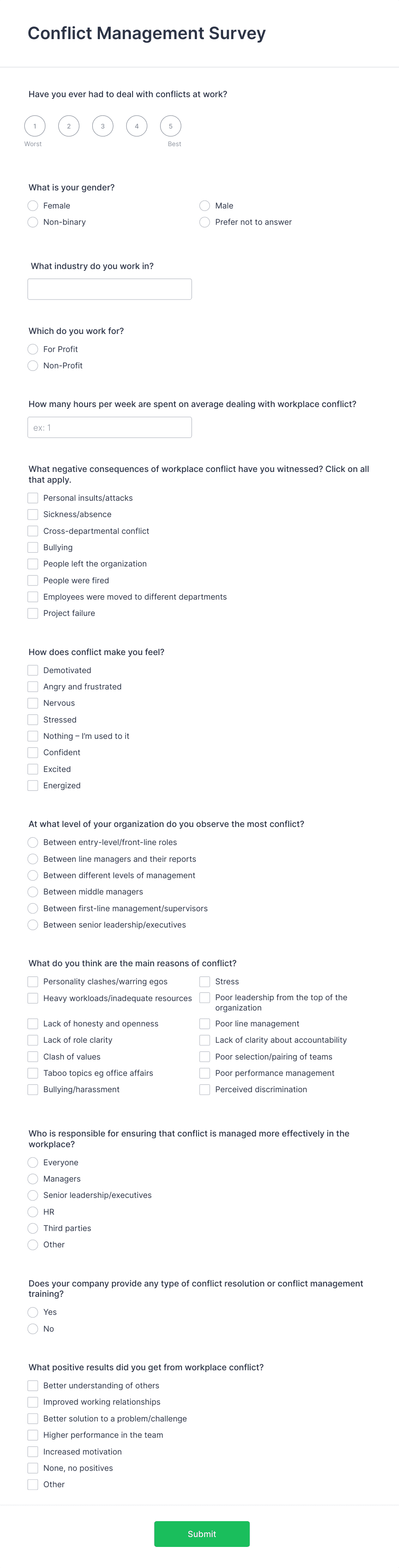 Conflict Management Survey Form Template | Jotform