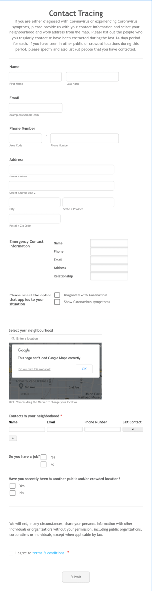 Contact Tracing Form Template