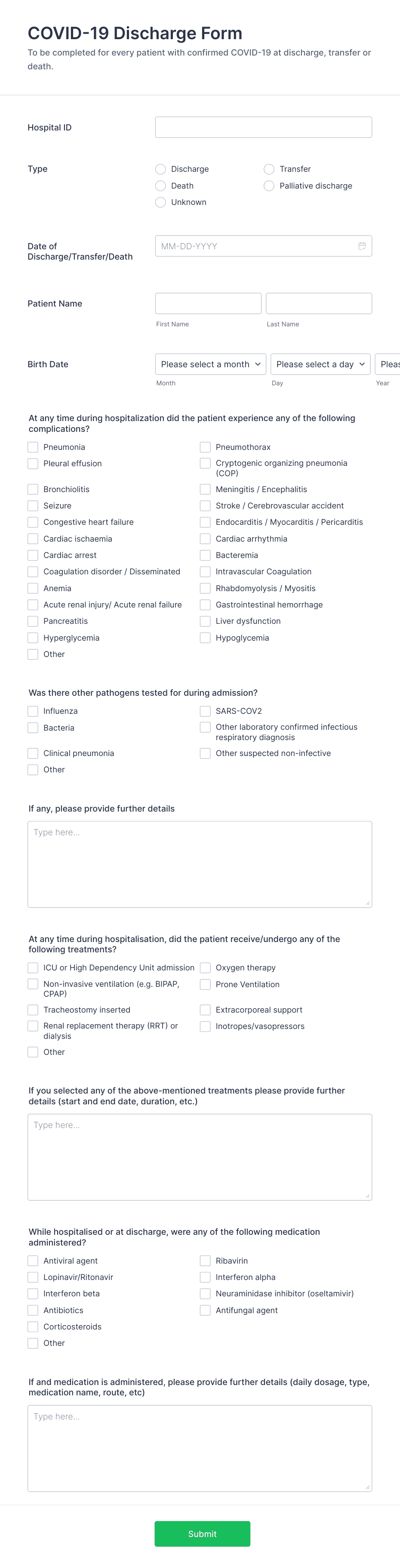 COVID-19 Discharge Form Template | Jotform