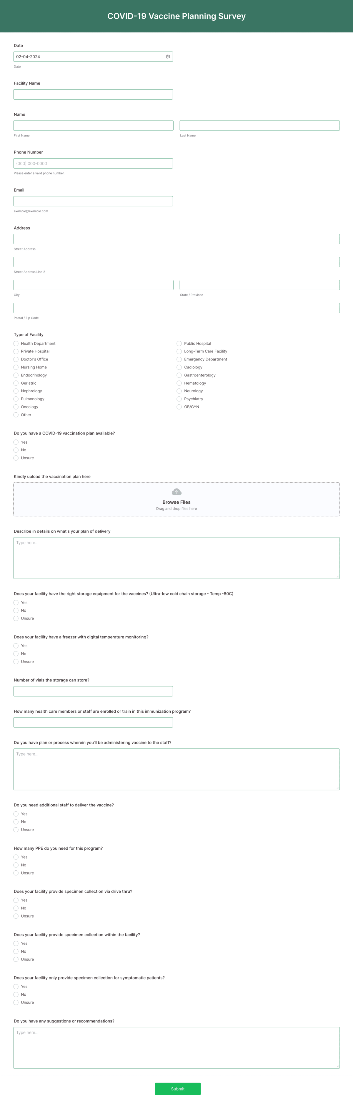 COVID-19 Vaccine Planning Survey Form Template | Jotform