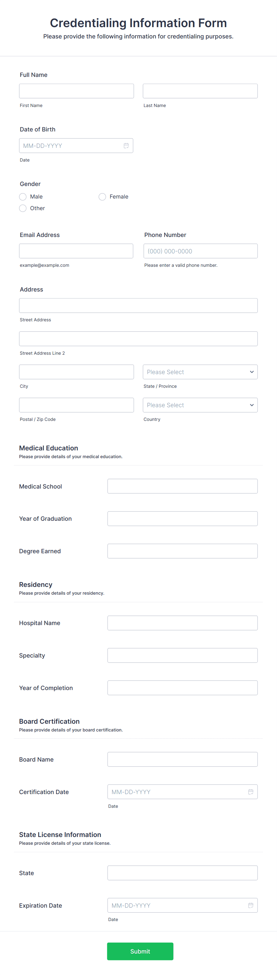 Credentialing Information Form Template | Jotform