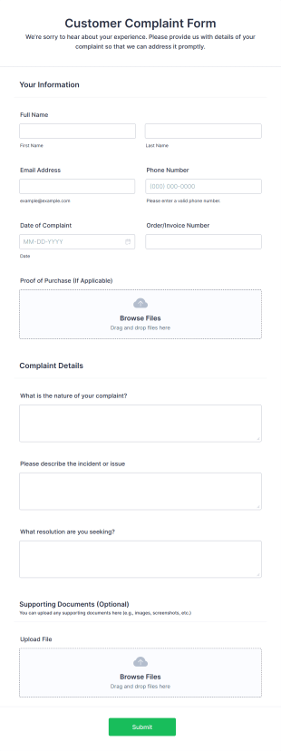 Customer Complaint Form Template