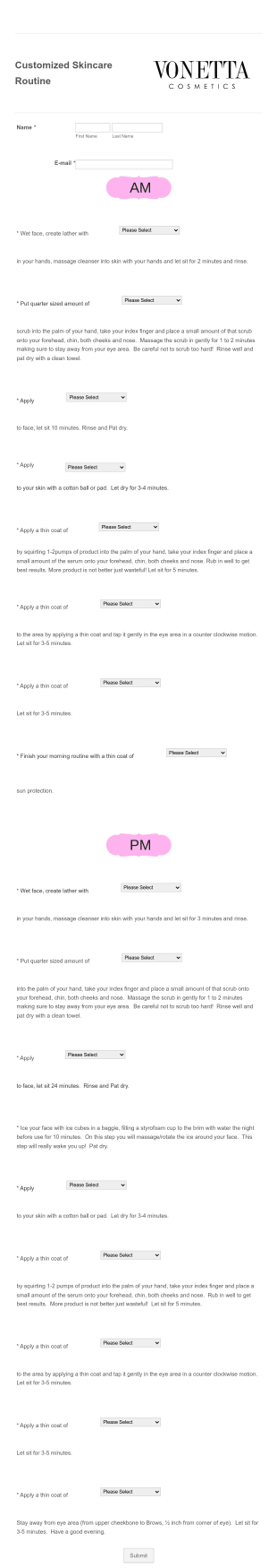 Customized Skincare Routine Form Template