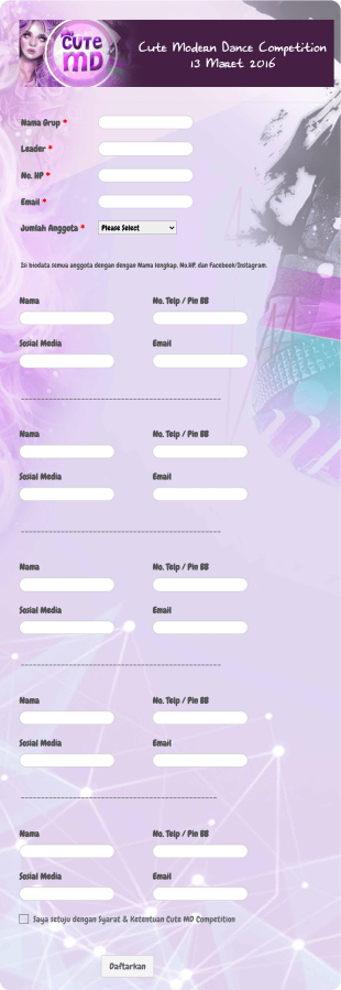 Cute Modern Dance Competition Form Template