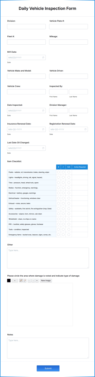 Daily Vehicle Inspection Form Template