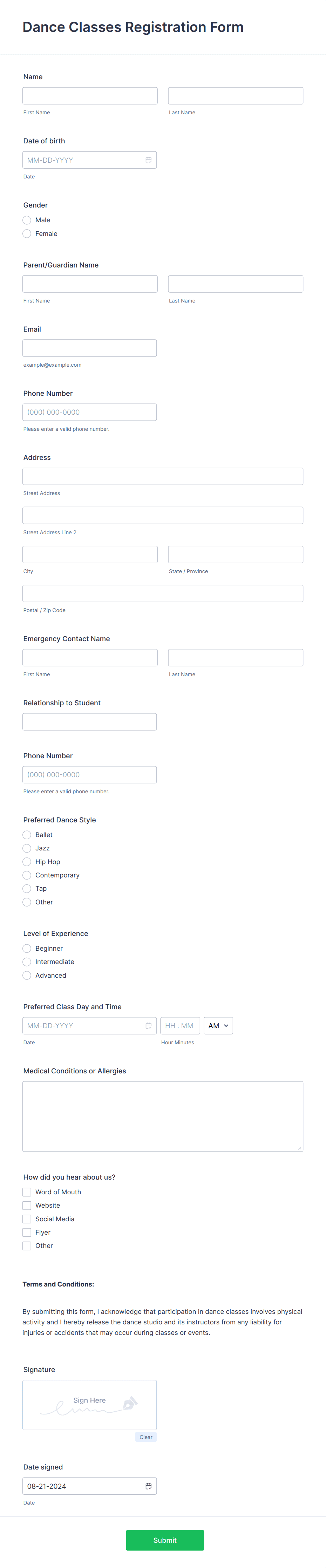 Dance Classes Registration Form Template | Jotform