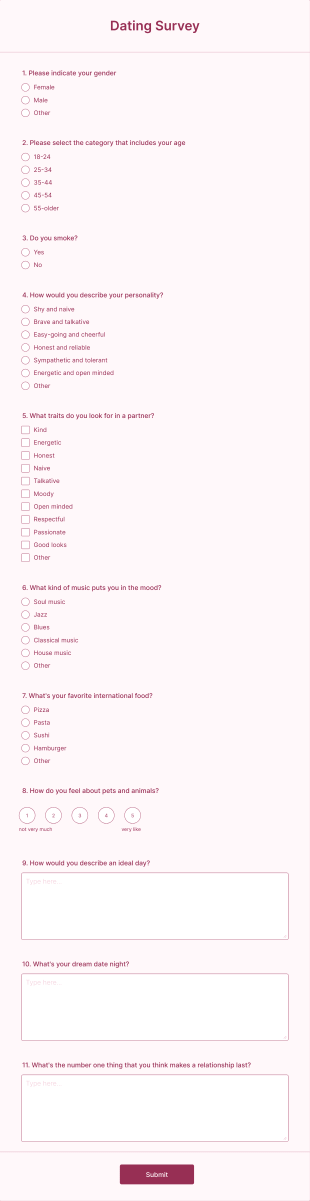 Dating Survey Form Template