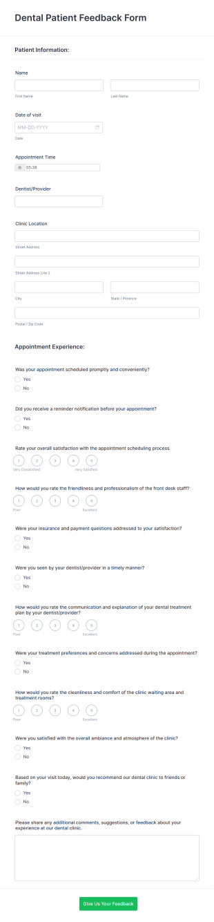 Dental Patient Feedback Form Template