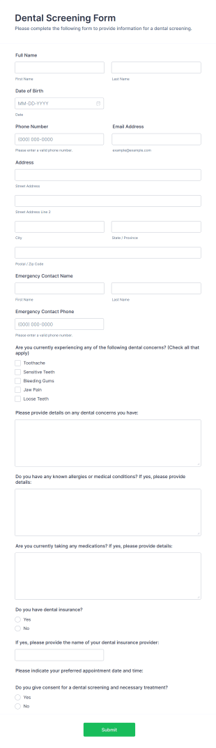 Dental Screening Form Template | Jotform