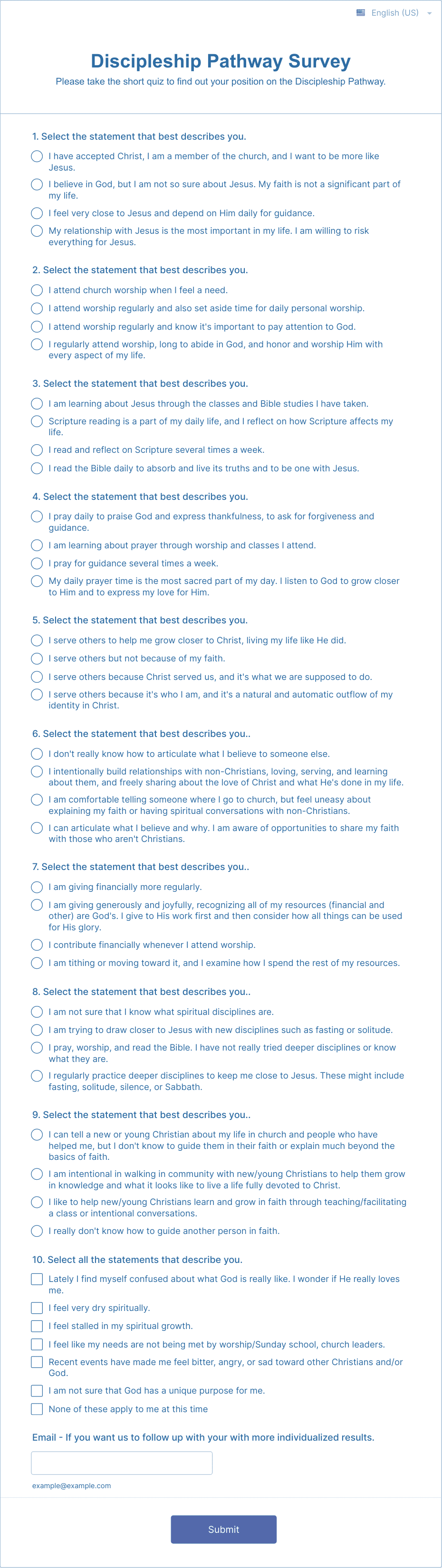 Discipleship Pathway Survey Form Template | Jotform