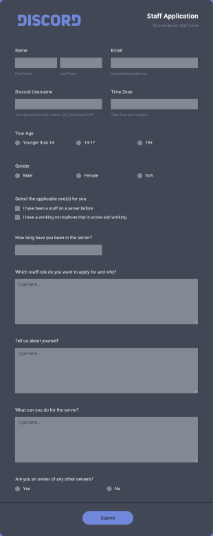 Discord Staff Application Form Template